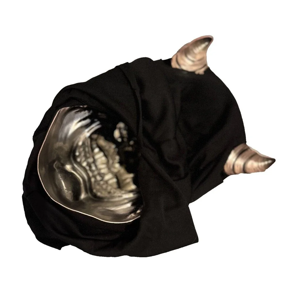 New Metallic Red Devil Halloween Mask Costume Over-The-Head Black Cowl 19”x7”